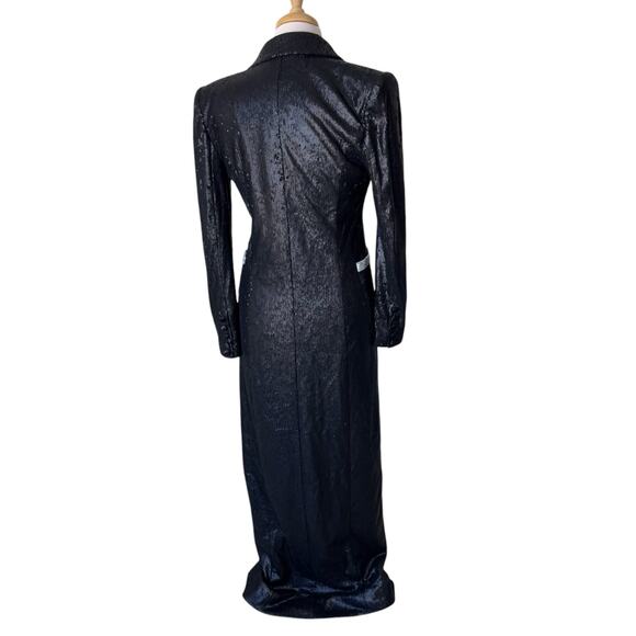 L'AGENCE Marlowe Sequined Trimmed Long Coat Black Silver Size 4 - Picture 3 of 13